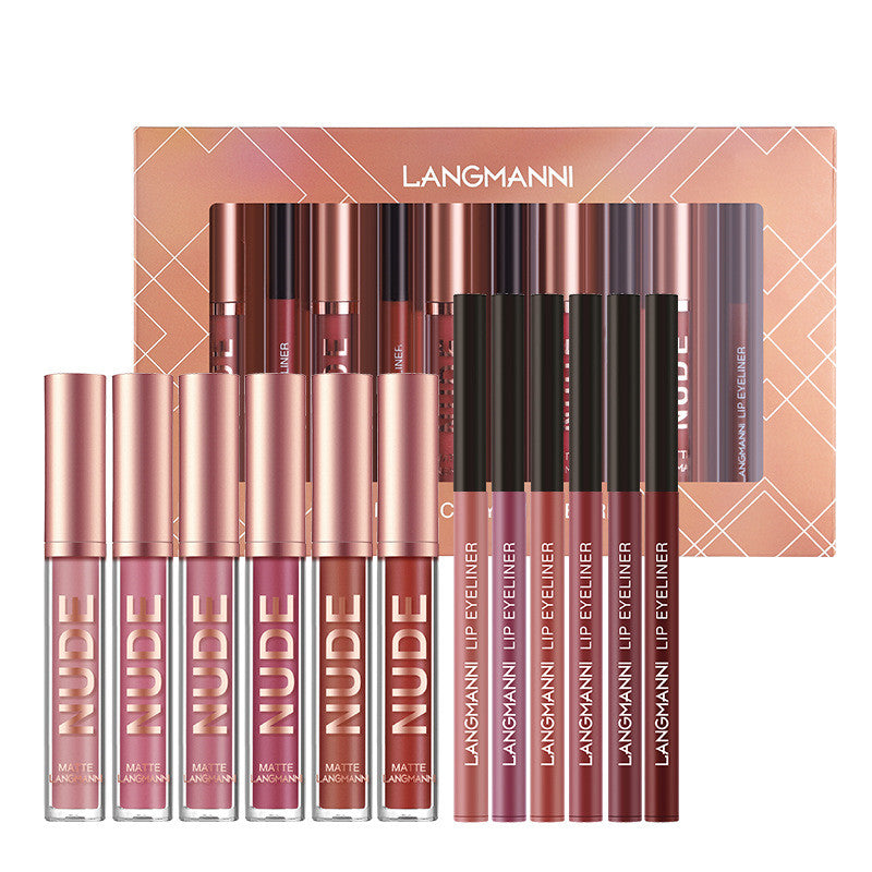 Juego de maquillaje de 12 piezas de delineador de labios y lápiz labial, 6 labiales mate y 6 delineadores de labios, lápiz labial mate resistente al agua de larga duración, cosméticos de belleza, regalo de maquillaje para niñas, juego de lápices labiales