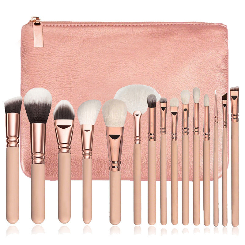 15 brochas de maquillaje con estuche, kit de brochas de maquillaje multifunción oro rosa