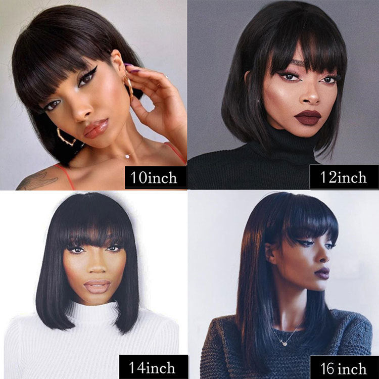 Peluca de pelo humano bob, gorro tejido, corazón superior, es natural y realista