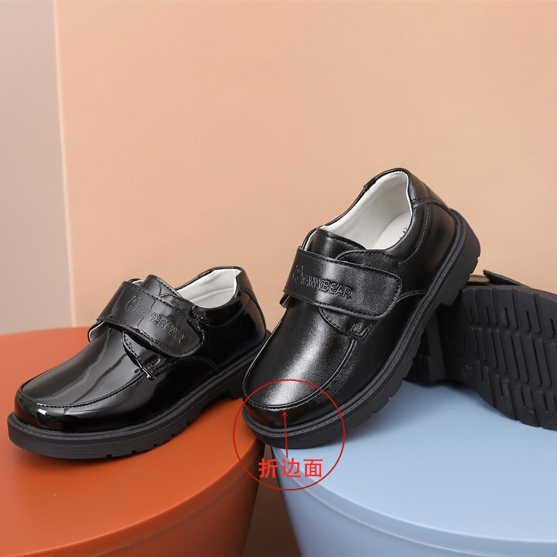 Black Leather Shoes With Shiny Mirror And Round Toe