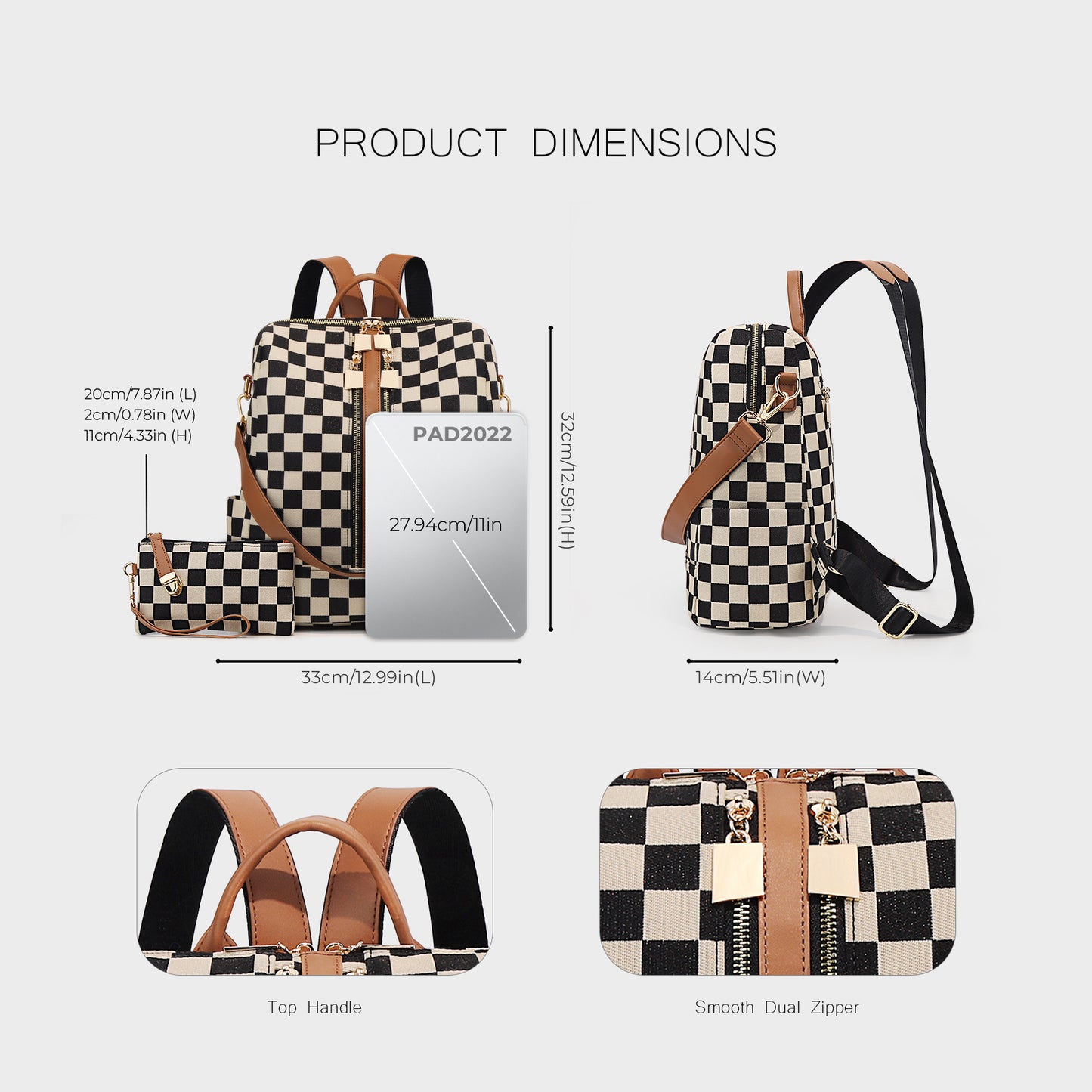 Checkered Backpack High-Capacity Womens Bag Moms Travel Backpack For Women