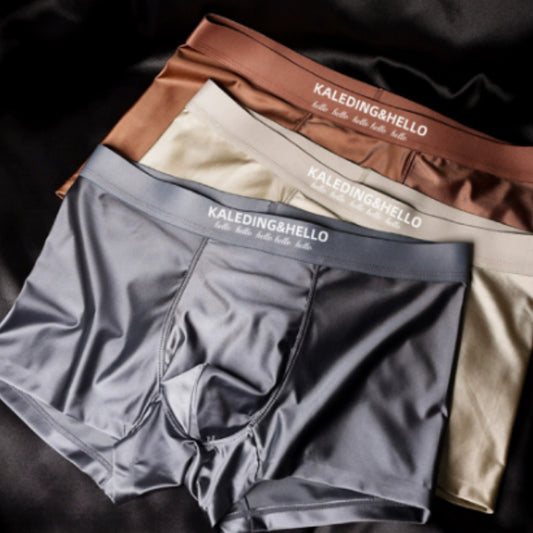 Ropa interior masculina de seda helada satinada, calzoncillos tipo bóxer frescos y cómodos