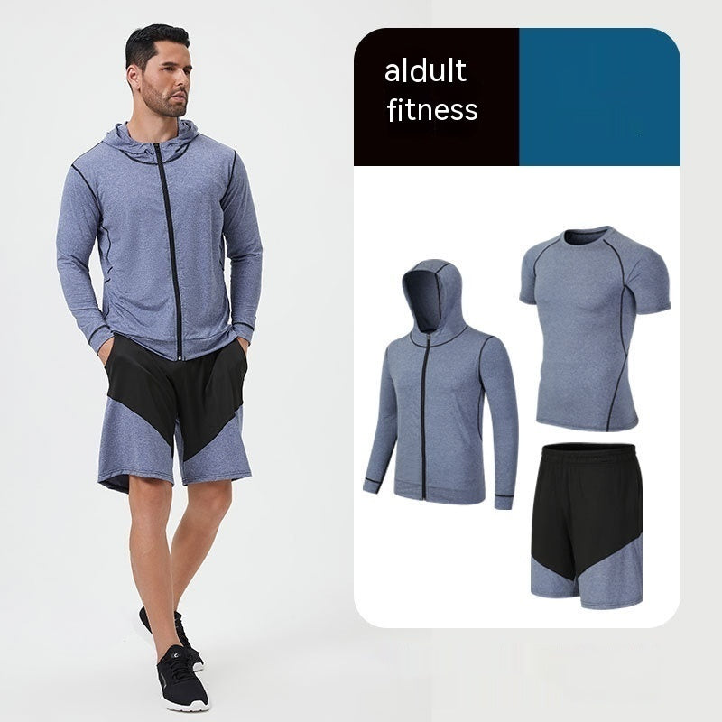 Traje de fitness para hombre, para correr por la mañana, por la noche, deportivo, de secado rápido, de cinco piezas, mallas, baloncesto, ropa de entrenamiento al por mayor