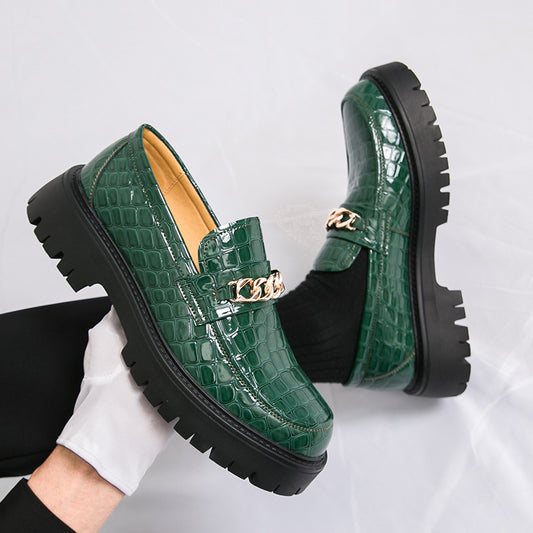 Mocasines de piel para hombre, con suela gruesa y estampado de cocodrilo, para otoño