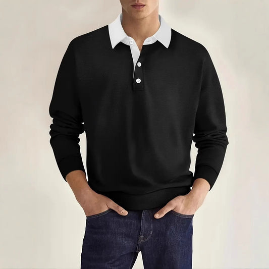 Camiseta de manga larga versátil para hombre en color liso