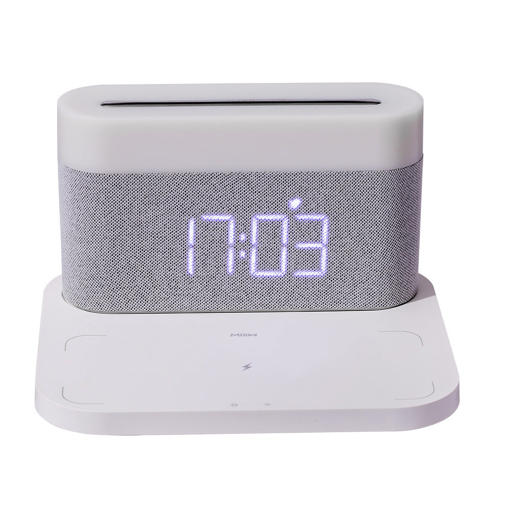 Lámpara de mesa para dormitorio, escritorio, mesita de noche, reloj, cargador inalámbrico de teléfono, cuatro en uno