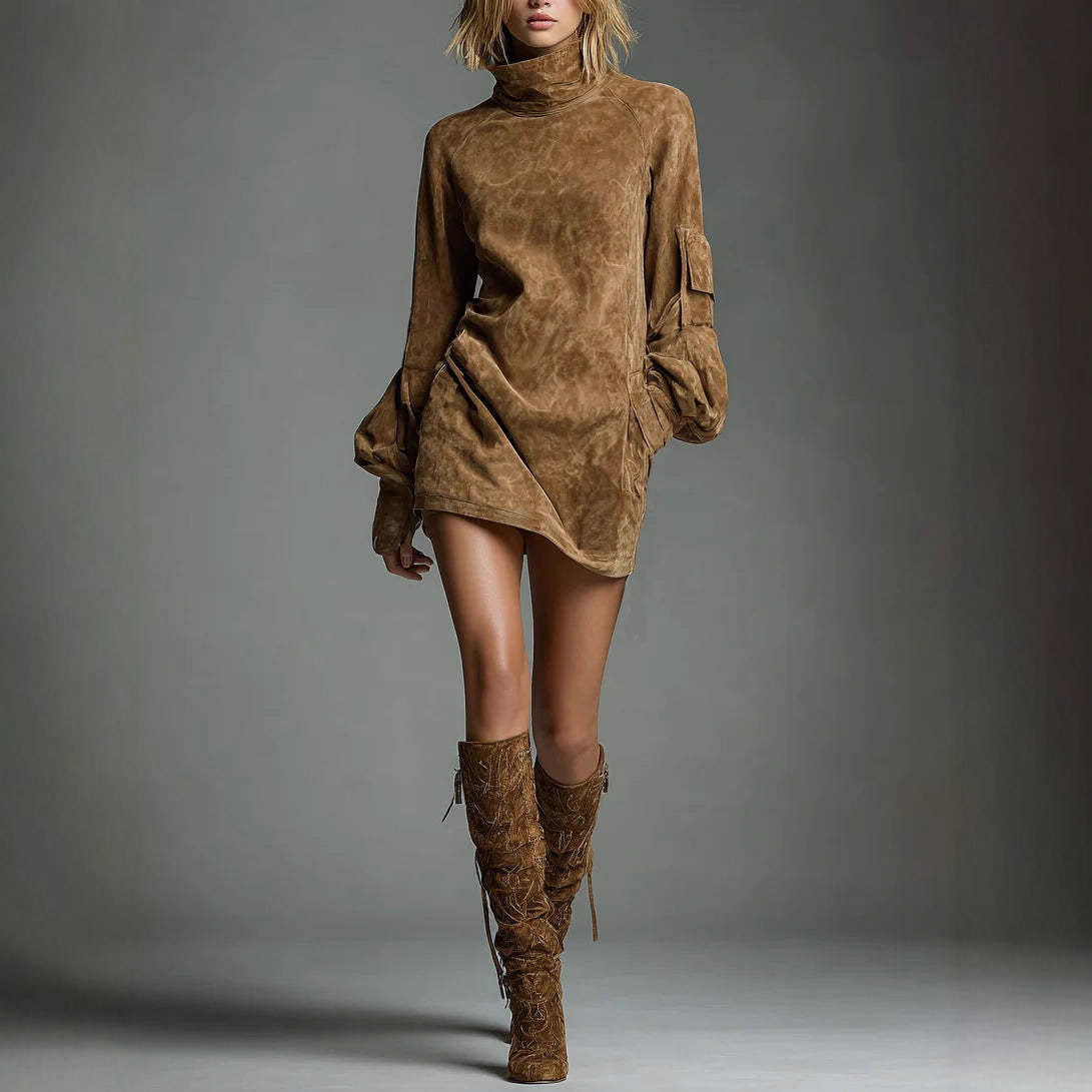 Fashion High Collar Long Sleeve Dress For Women