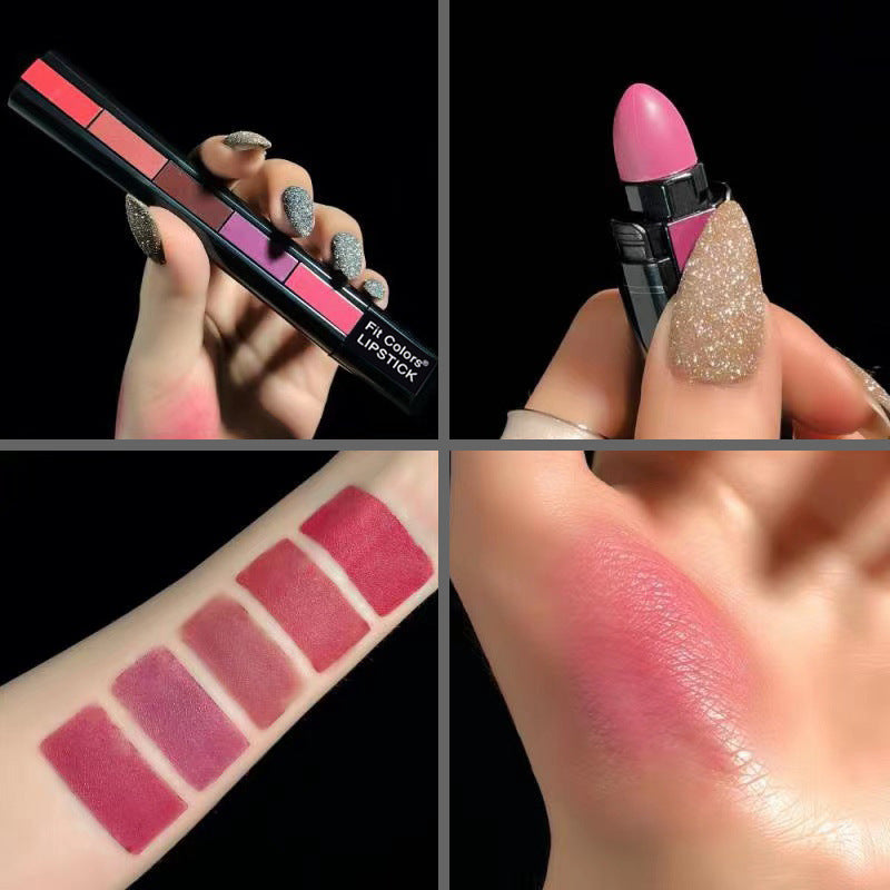 Set de pintalabios mate de 5 colores, barra de labios de terciopelo, brillo labial antiadherente, pintalabios rojo sexy de larga duración e impermeable