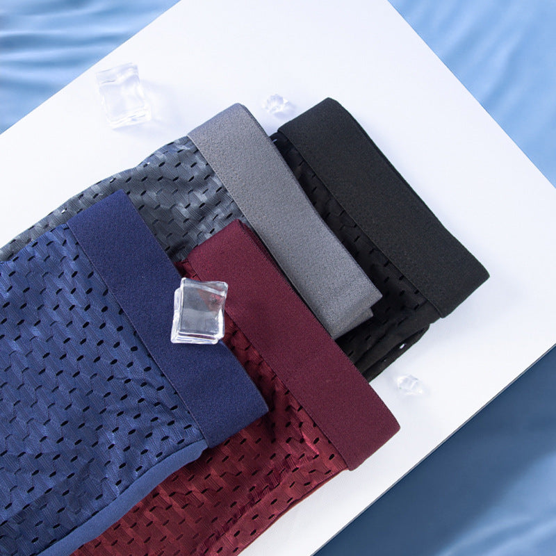 Calzoncillos bóxer de seda helada de malla para hombre, ropa interior de micromalla transpirable y ventilada, calzoncillos de verano ligeros y frescos para hombre