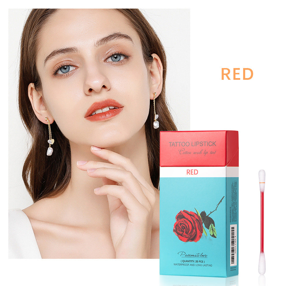 Set de 20 labiales con hisopo de algodón para exteriores, labiales portátiles, estuche cosmético impermeable, labial líquido de larga duración con forma de cigarrillo
