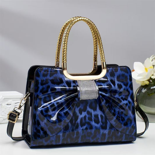 Bolso de Mujer con Estampado de Leopardo, Adornado con Piedras Calientes, Moderno, Versátil y Elegante