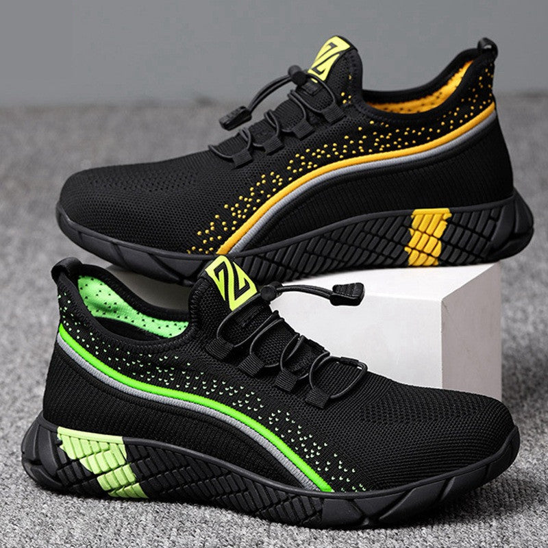 Zapatos de seguridad de corte bajo, transpirables, de tejido volador