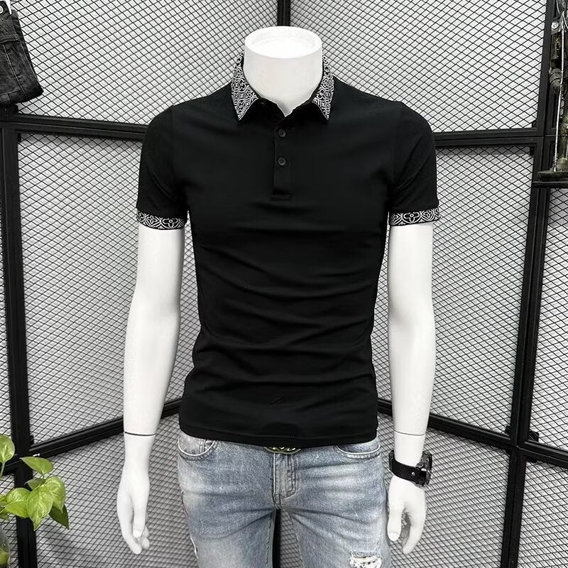 Patterned Collar Slim-fit Fashionable Collared T-shirt