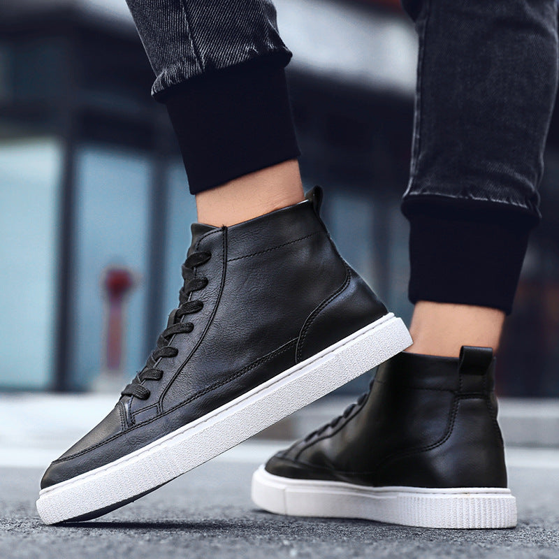 Zapatillas altas coreanas de cuero casual