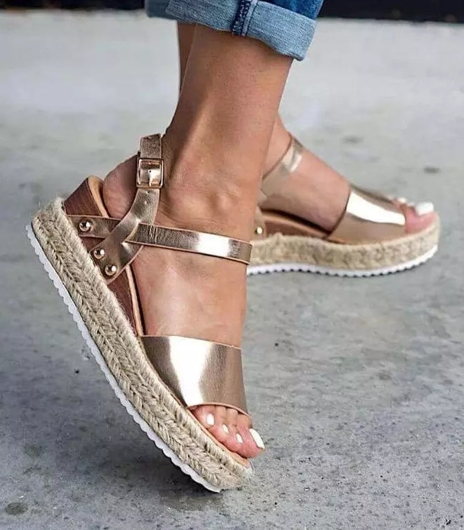Sandalias de tacón de cuerda de cáñamo