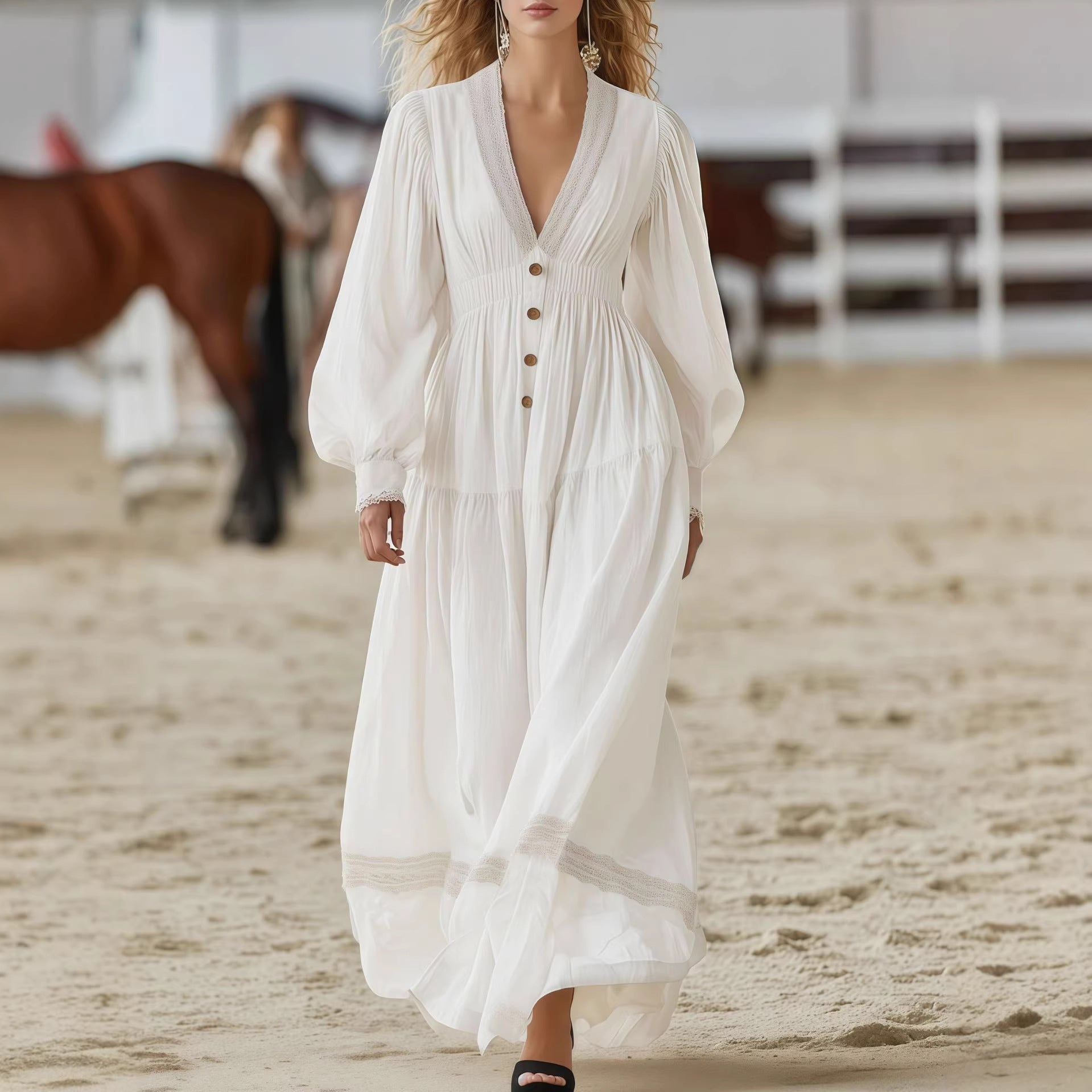 Long-sleeve Elegant White Dress - DRESS WELL STORE
