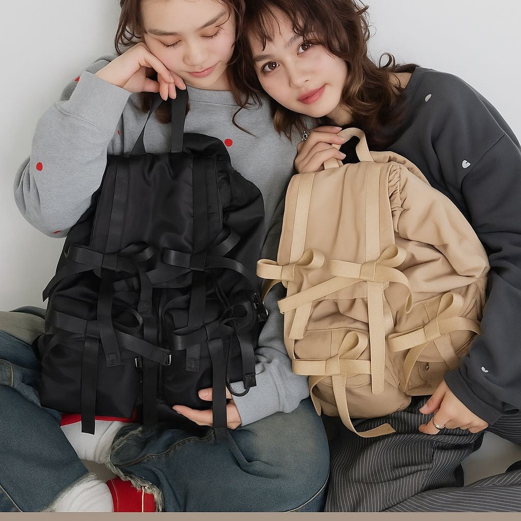 Mochila Grande con Lazo Dulce Estilo Japonés para Mujer