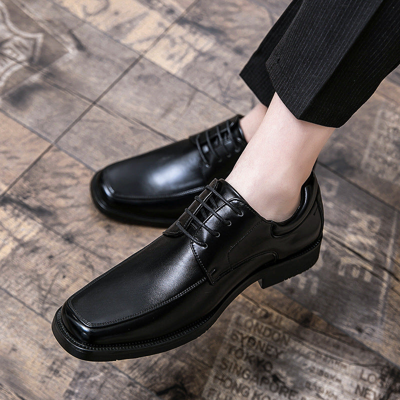 Zapatos de Cuero de Moda Casual de Negocios de Punta Cuadrada de Caña Baja para Hombres