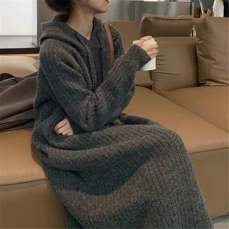 Loose Slimming Lazy Pullover Base Woolen Skirt