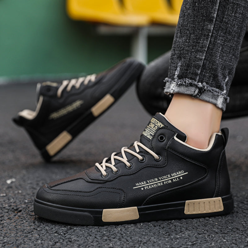 Zapatillas deportivas altas de piel con paneles, a la moda y versátiles