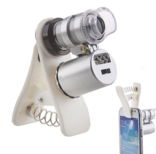 Compatible con Apple, 60X microscopio universal para teléfono móvil, lente macro, zoom óptico, lupa, clip de microcámara, lentes LED para iPhone SE 5S 6S Plus