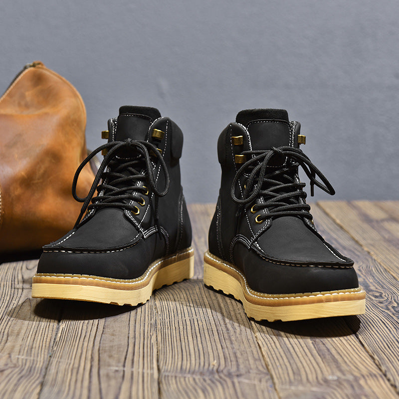 Botas de trabajo de piel auténtica de caña alta, estilo casual británico, para hombre