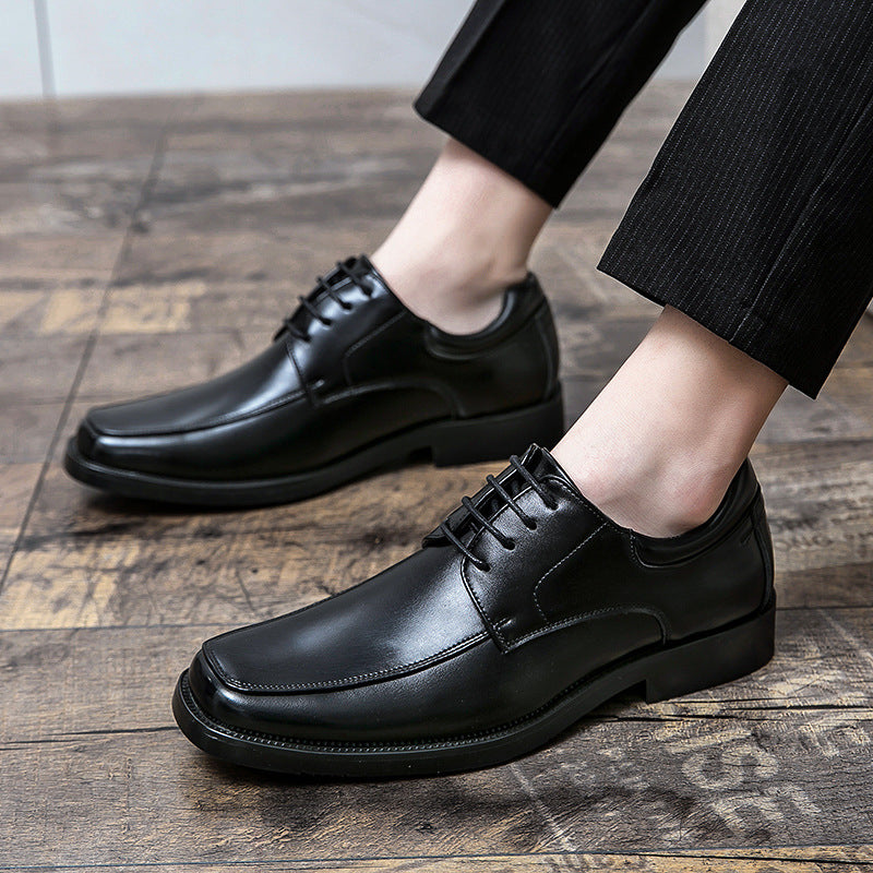 Zapatos de Cuero de Moda Casual de Negocios de Punta Cuadrada de Caña Baja para Hombres