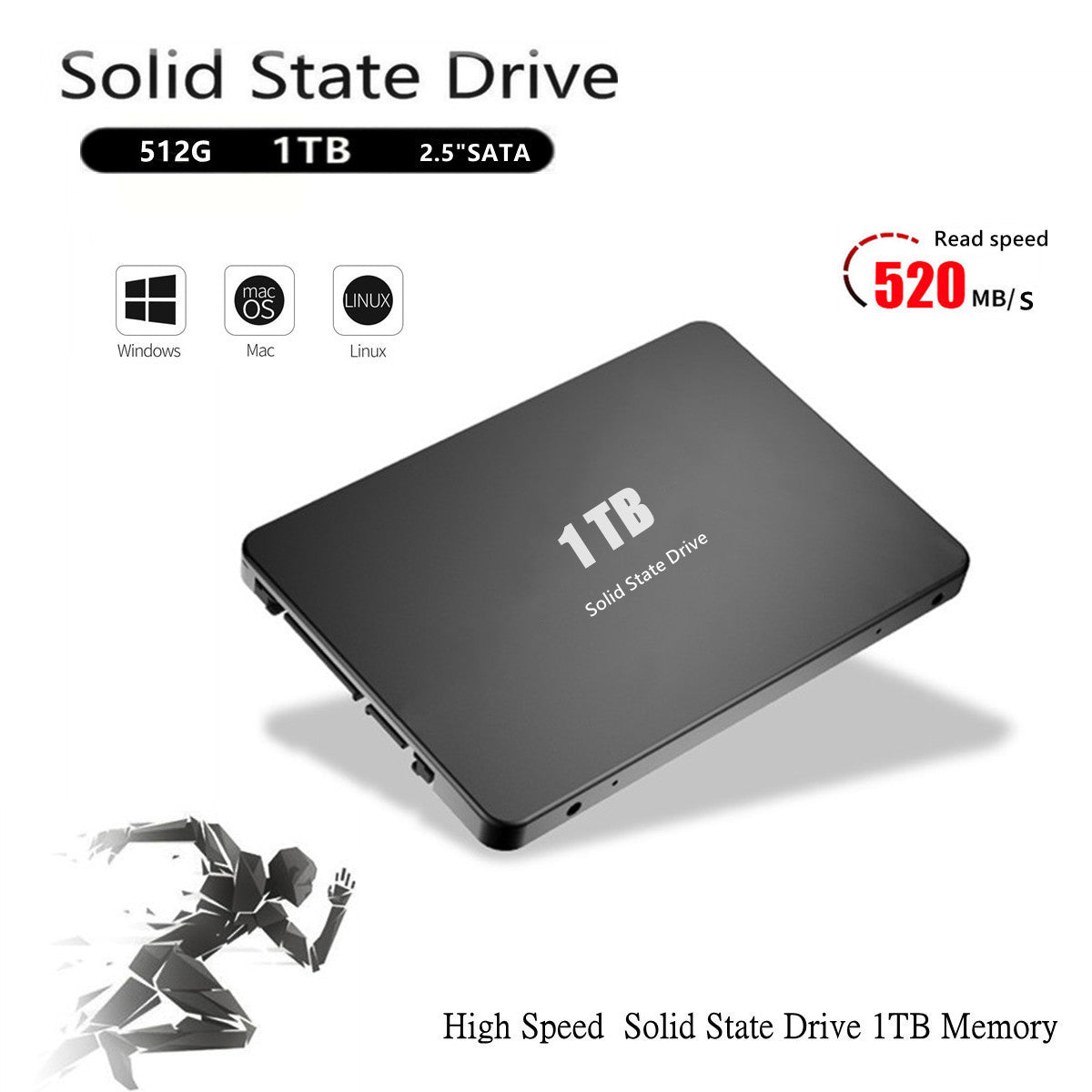 Unidad de estado sólido de alta velocidad de 2,5 pulgadas y 1 TB para portátil o de escritorio