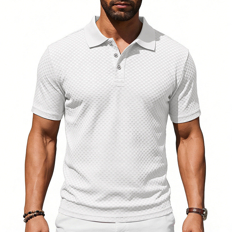 Mens Plaid Polo Shirt Breathable Casual Collared T-Shirt