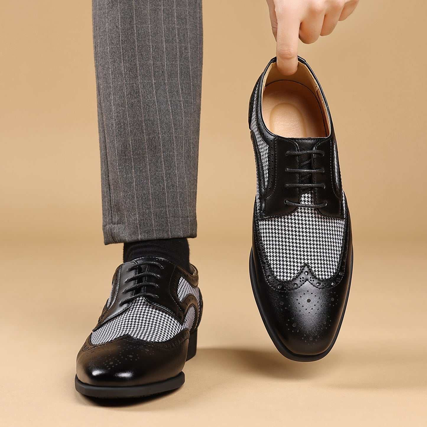 Zapatos de imitación pata de gallo para hombre, zapatos casuales de cuero