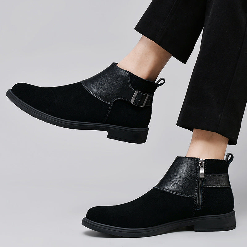 Botines de cuero estilo británico con cremallera y caña alta