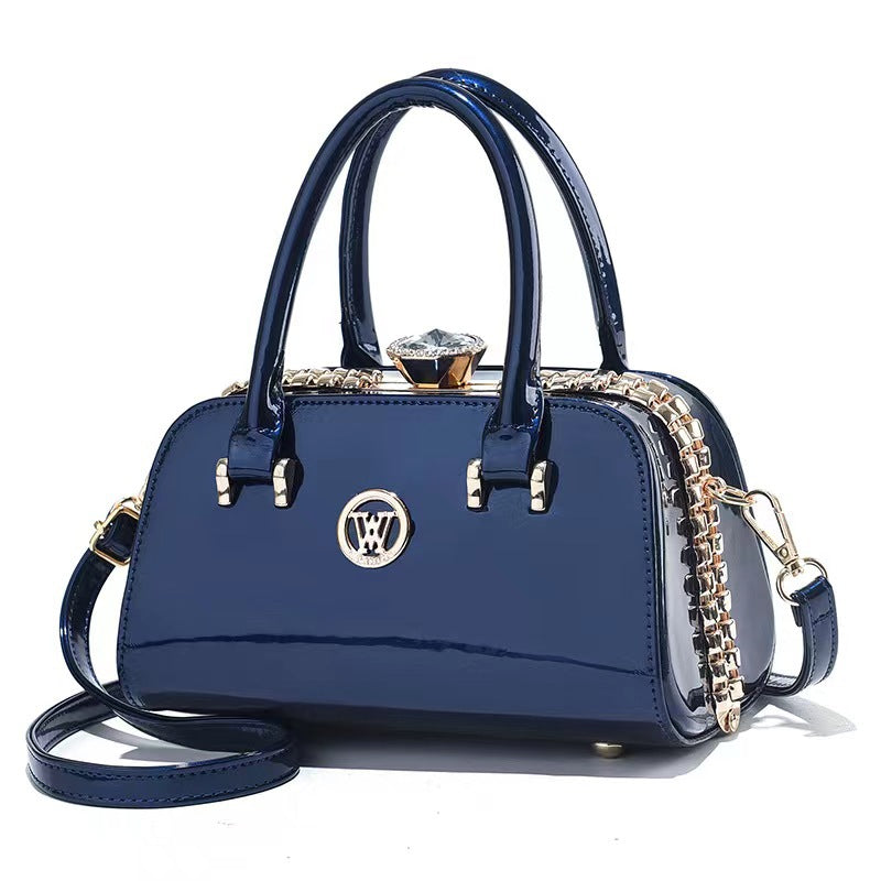 Bolso de mujer elegante y sencillo con adornos de diamantes de cuero brillante, embrague de noche multifuncional