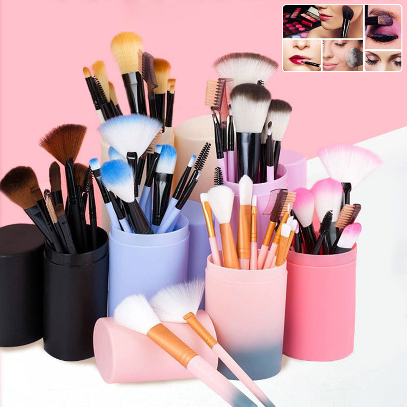 Juego de brochas de maquillaje de 12 piezas para rubor, sombra de ojos, pestañas, iluminador