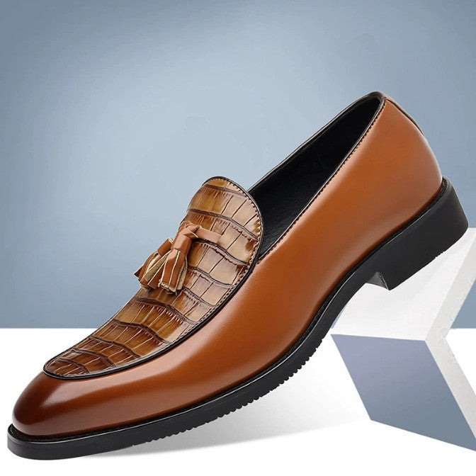 Zapatos de cuero sin cordones estilo británico, de vestir-casual, con punta en punta para hombre