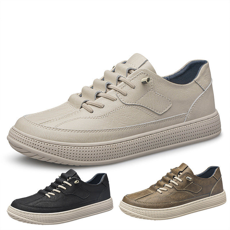 Zapatos Casuales Transpirables de Skateboard con Superficie de Piel de Vaca de Punta Redonda para Hombre