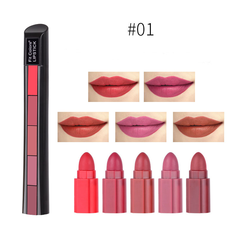 Set de pintalabios mate de 5 colores, barra de labios de terciopelo, brillo labial antiadherente, pintalabios rojo sexy de larga duración e impermeable