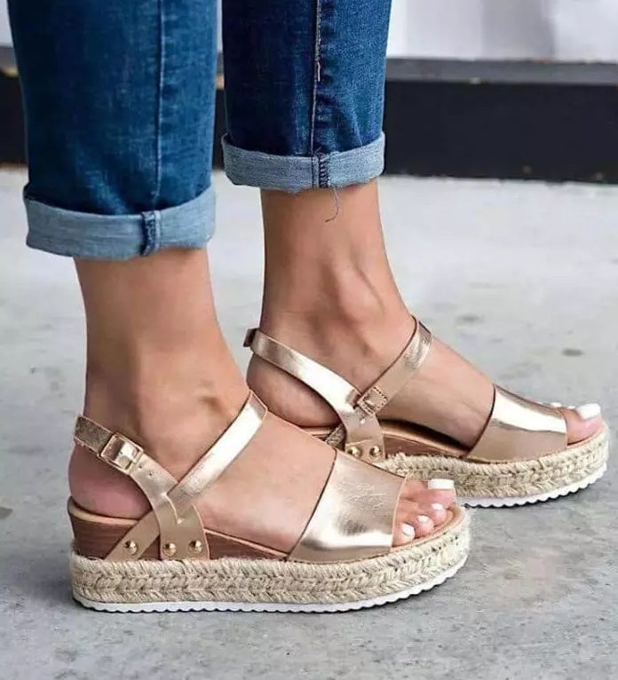 Sandalias de tacón de cuerda de cáñamo