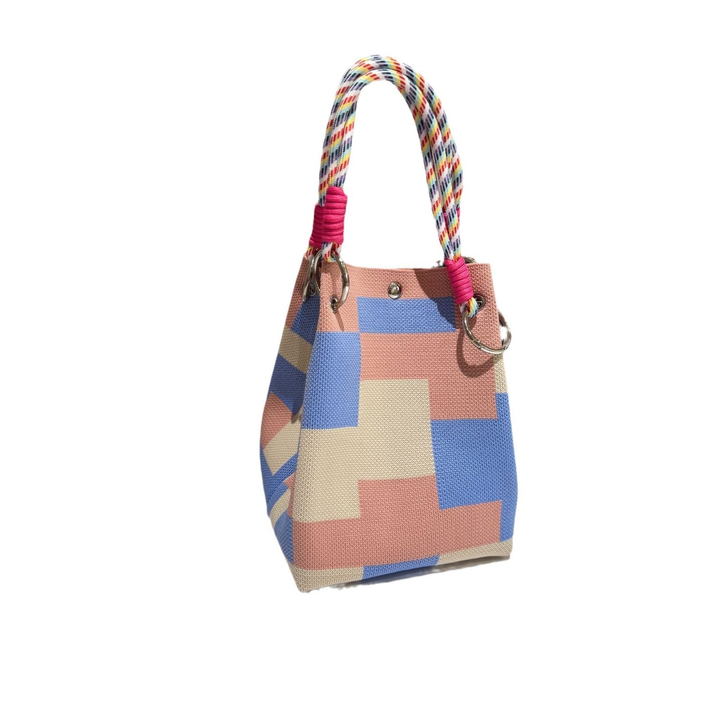 Womens Red Knitted Tote Bag With Magnetic Closure And Large Capacity
