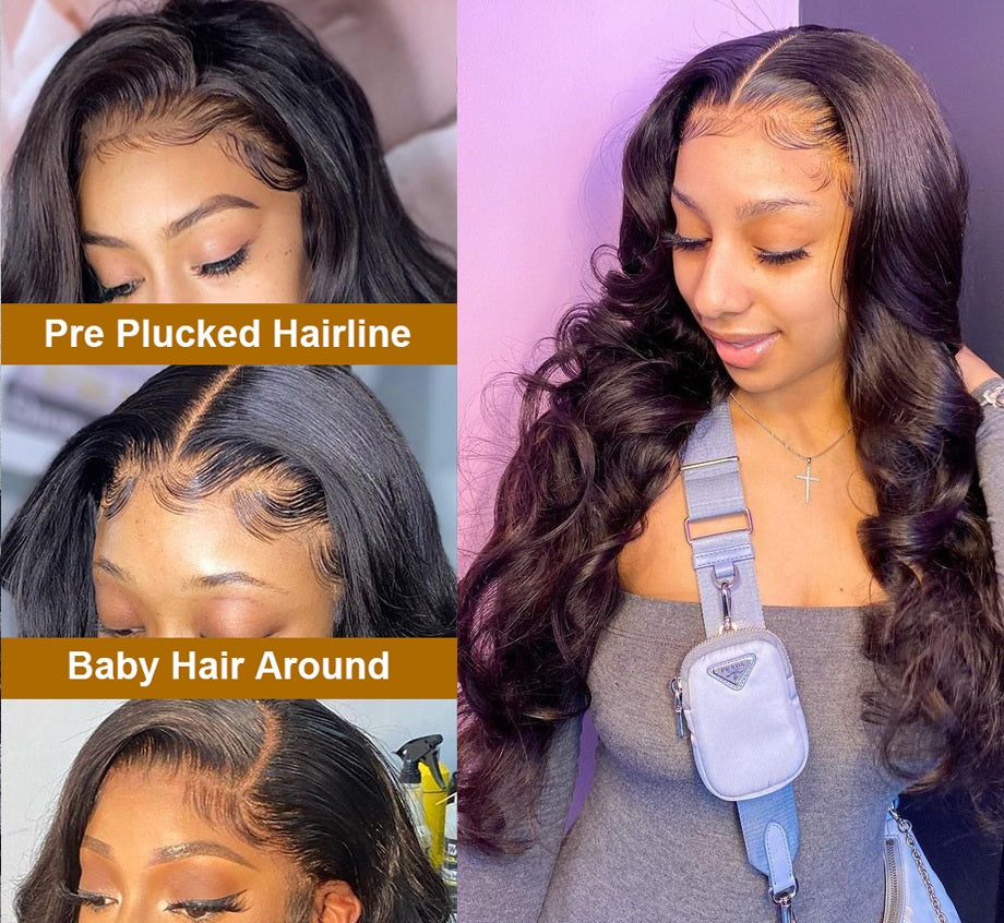 Peluca frontal de encaje con ondas corporales para mujeres negras