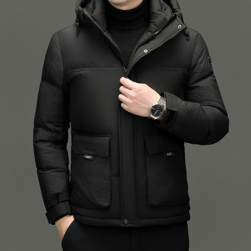 Winter White Duck Down Short Casual Hooded Jacket