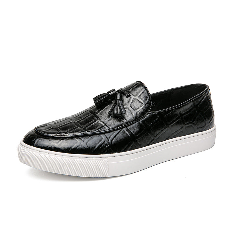 Zapatillas de deporte casual de negocios para hombre estilo coreano, de talla grande, de moda, con borlas, de pasarela, de cuero sin cordones, de la estación europea
