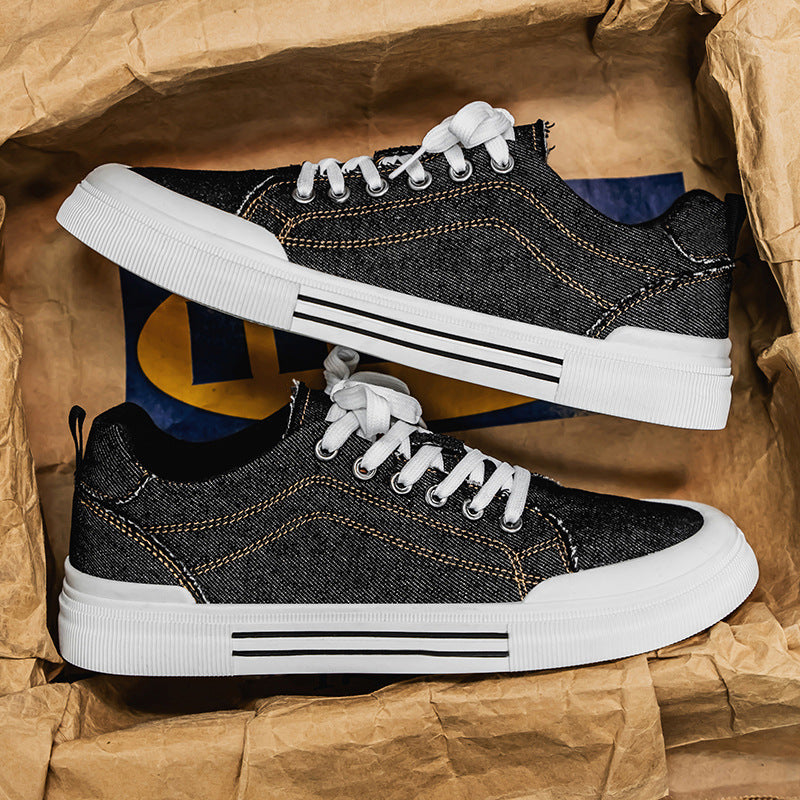 Zapatillas deportivas informales de mezclilla de corte bajo, estilo coreano, talla grande, para hombre