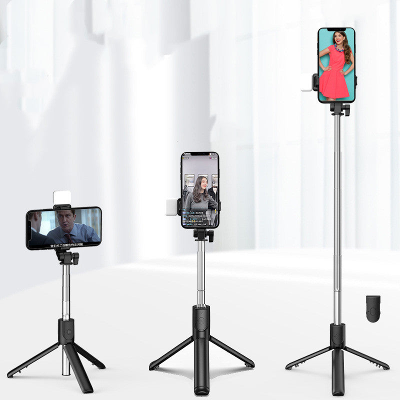 Compatible con Apple, bastón selfie con luz de relleno Bluetooth, trípode integrado para transmisión en vivo al aire libre y soporte para teléfono