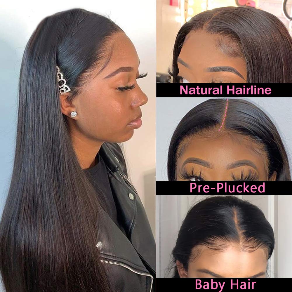 Peluca brasileña de cabello humano liso con encaje frontal