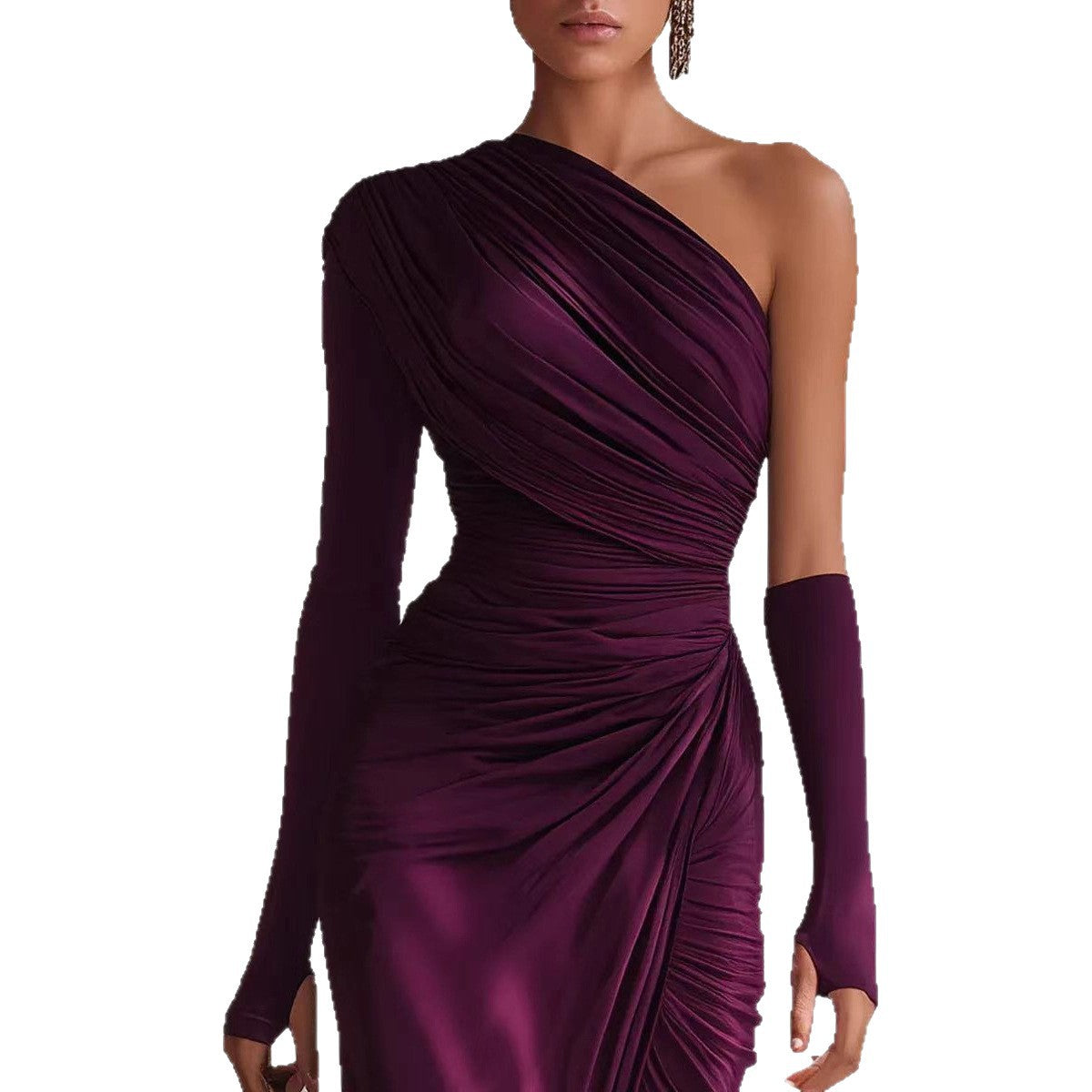 Vestido de mujer elegante francés de manga larga texturizado