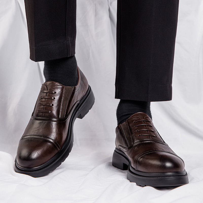 Zapatos de cuero genuino para hombre, informales, de fondo suave, superaltos