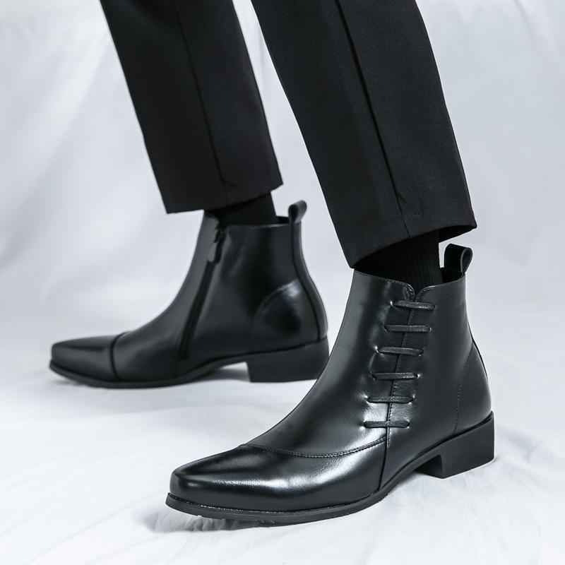 Zapatos altos de talla grande con cremallera lateral y combinación de colores, estilo británico para hombre