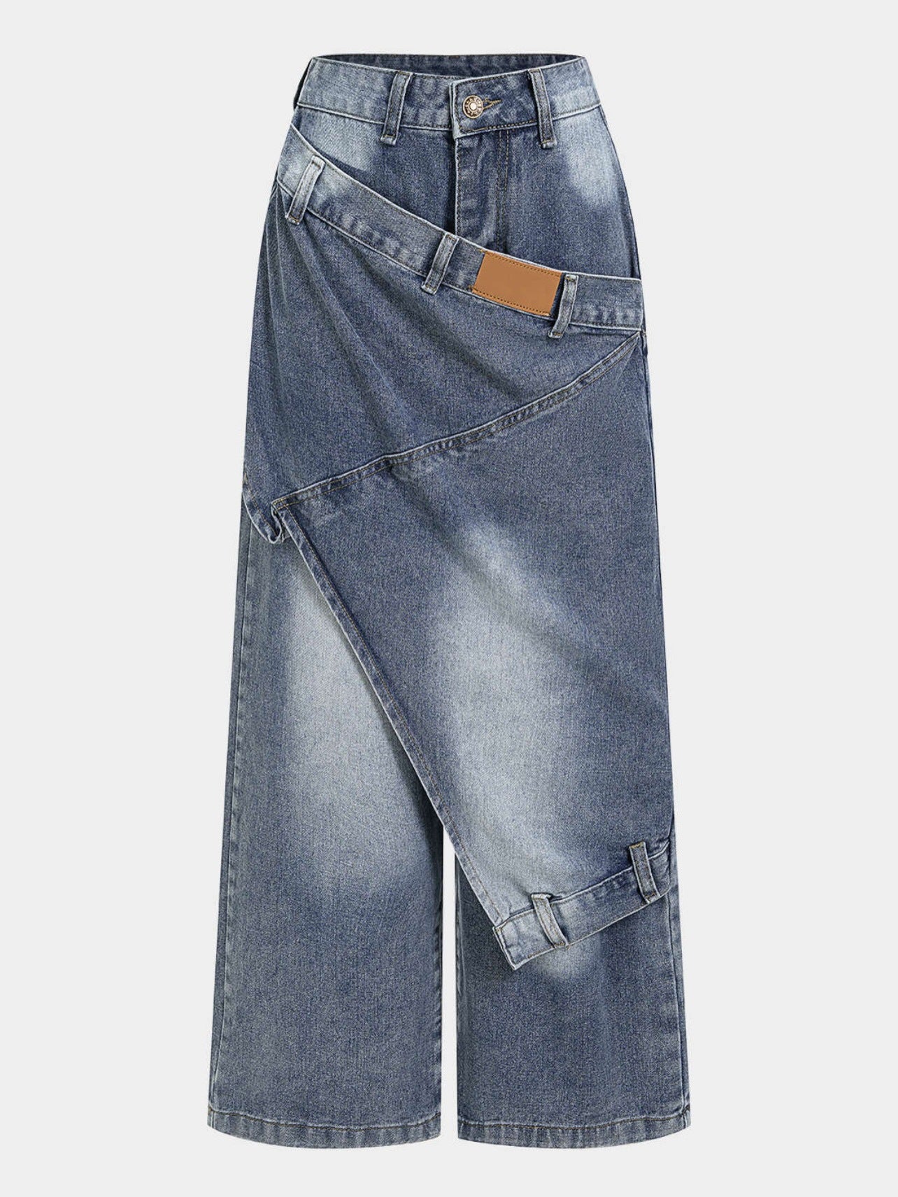Deconstructed Layered Washed Denim Jeans