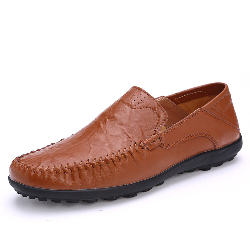 Zapatos de cuero casuales para hombre, ligeros y versátiles, de estilo británico con puntera redonda