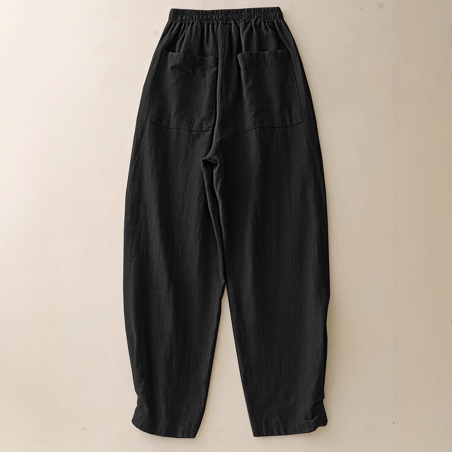 Navy Blue Cotton-Linen Ankle-Cinched Bloomer Pants For Women